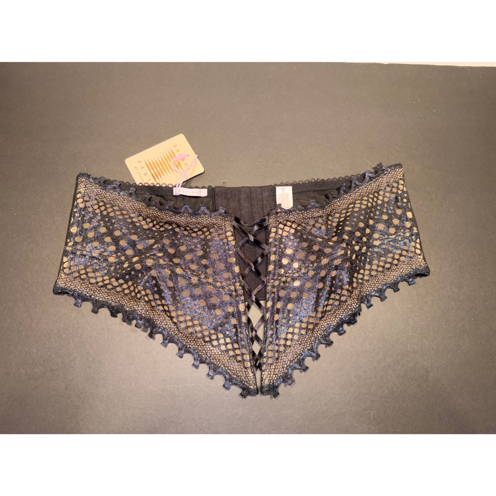 Savage X Fenty Rihanna Caviar Black foil Lace Up Waist Cincher Corset Belt XL